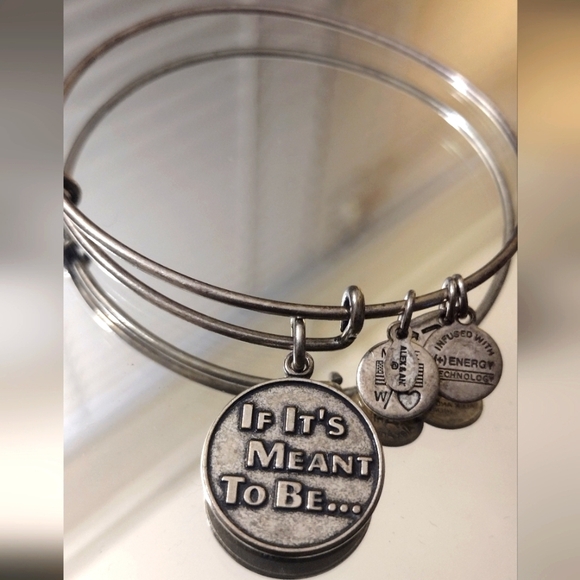 Alex And Ani Set Of 3 Words Silver Adjustable Bangles - Picture 4 of 10